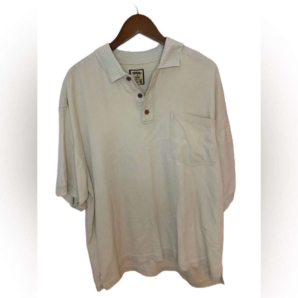 Tommy Bahama 100% Silk Men’s Polo Shirt XL Off White Collar Resort Vacation